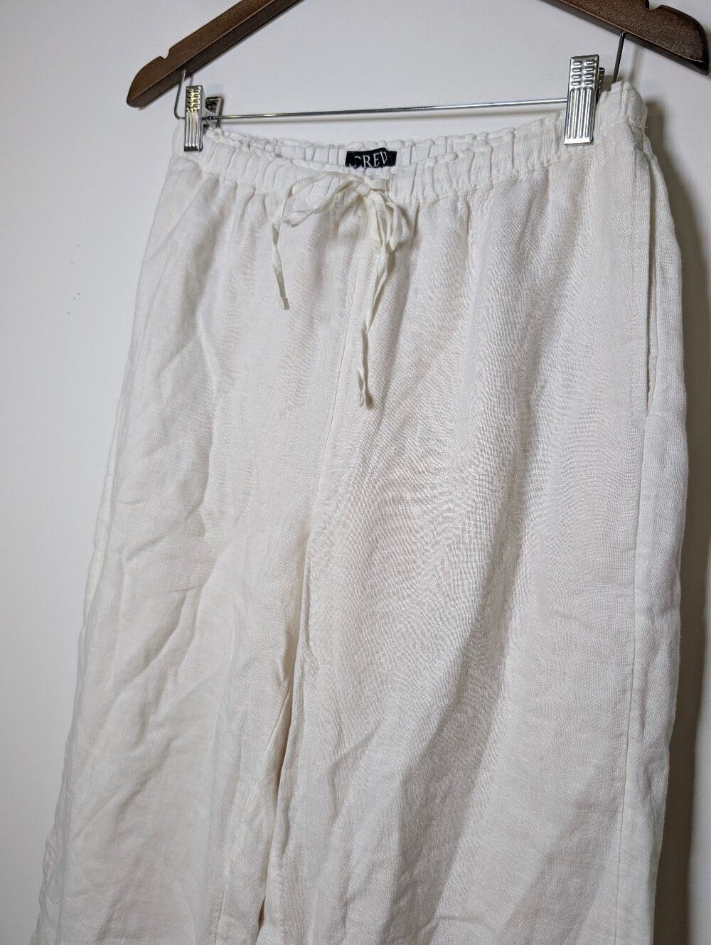 J.Crew Linen Wide Leg Crop Pants Ivory Drawstring Pull On Coastal S Euro Summer - Picture 2 of 5